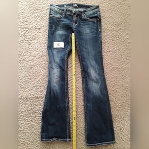 Express Jeans ReRock - Blue Wash w/ manu. Worn Spots - size 2R (30 inseam)